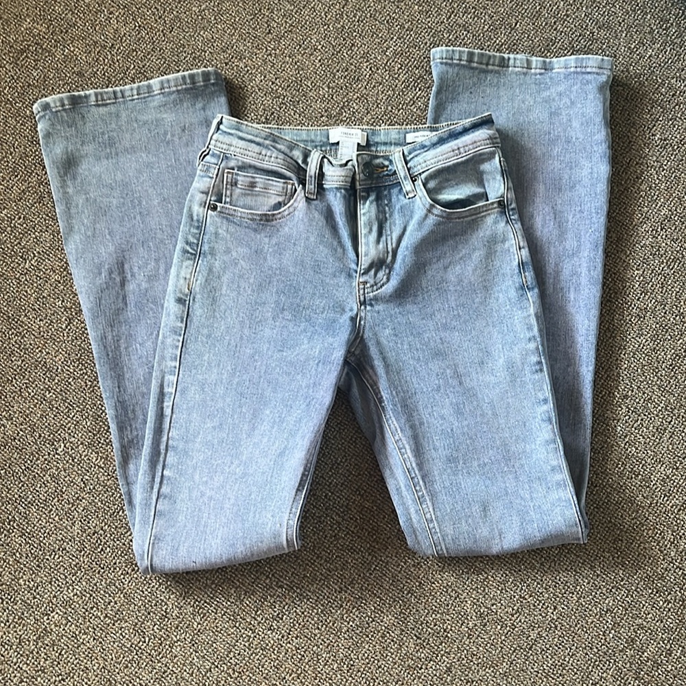 Forever 21 Light Blue with a Purple Tinge Mid Rise Bootcut Jeans